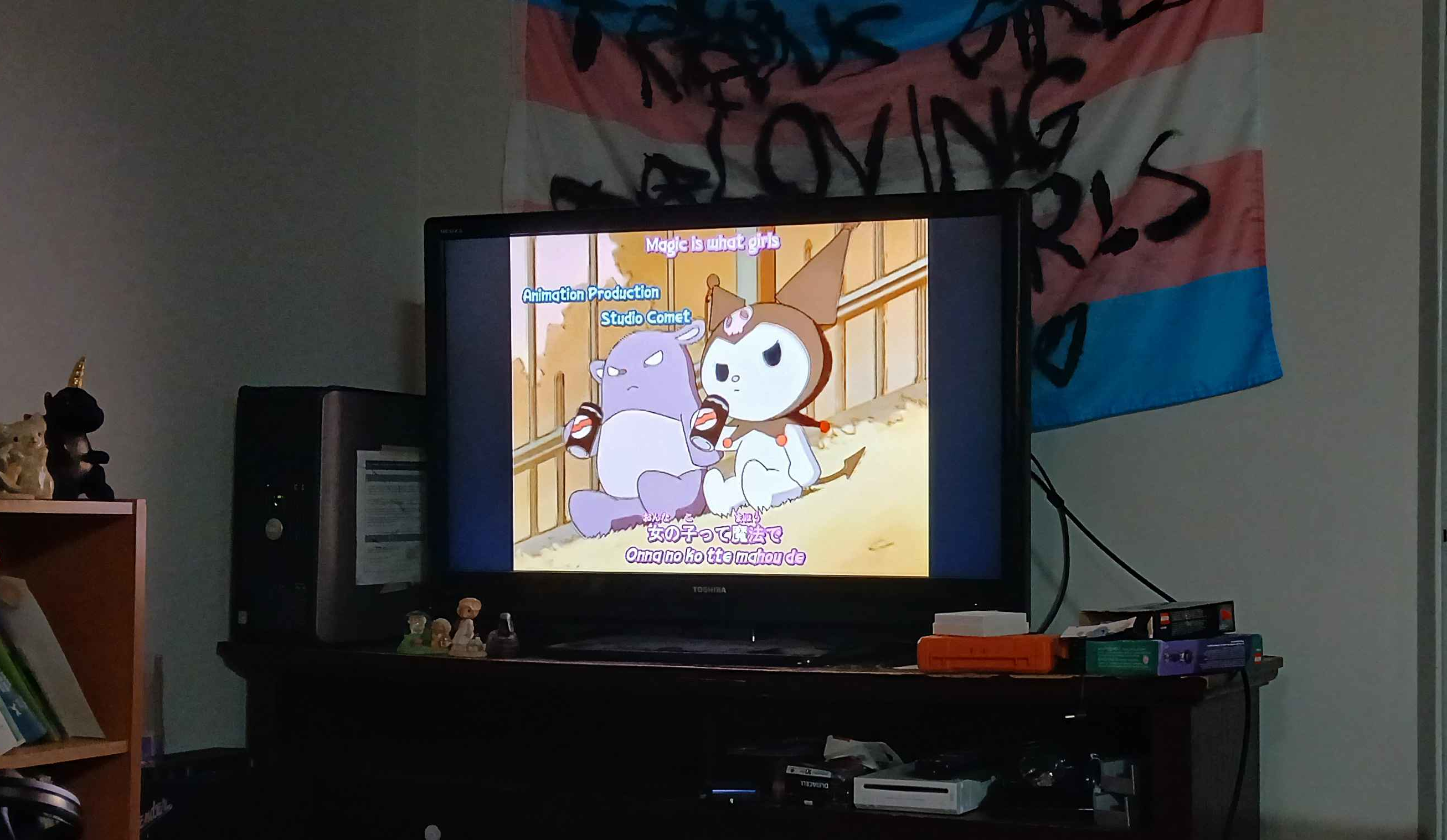 everything working at a distance, watching onegai my melody.
